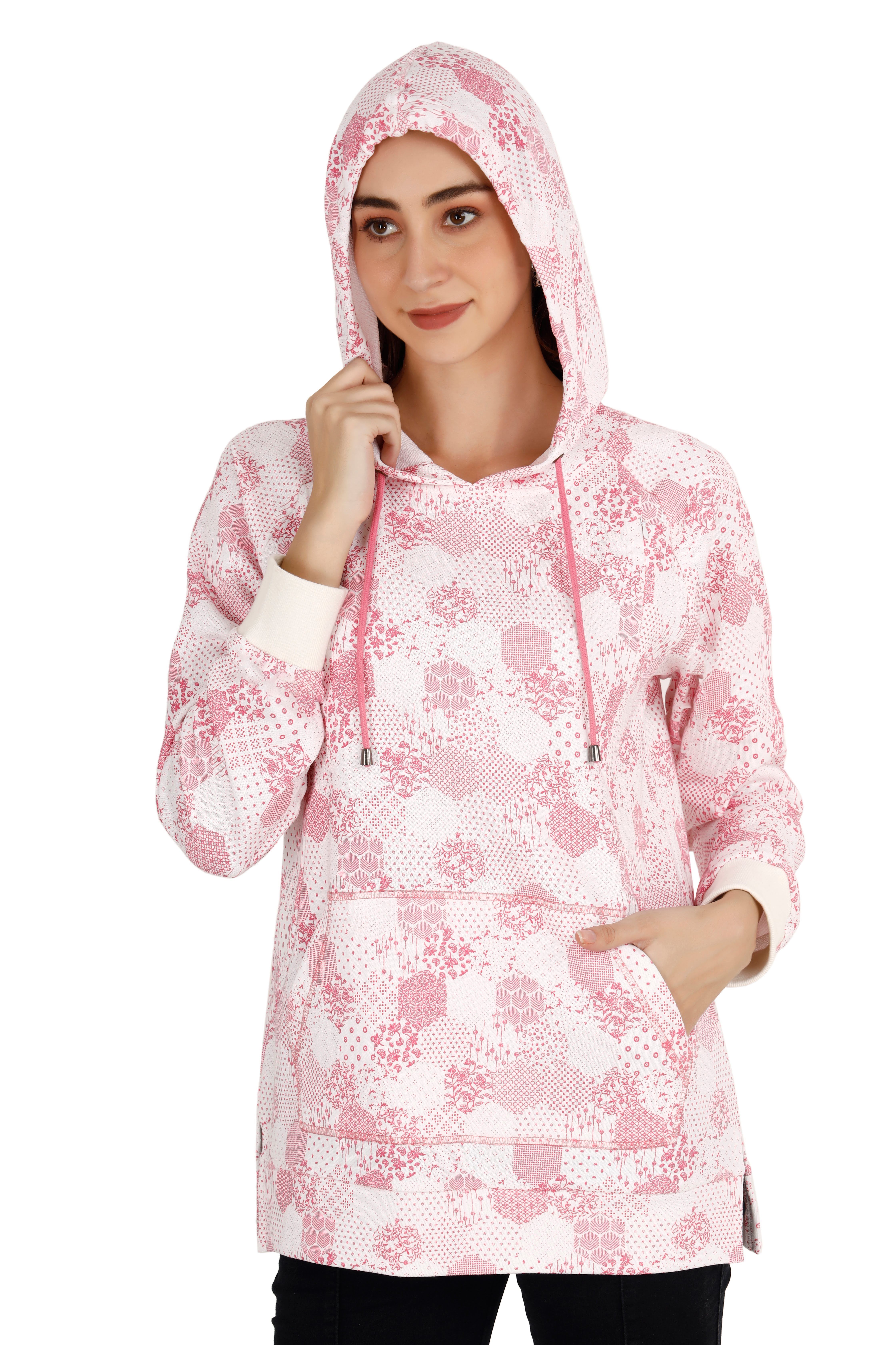 Women's Pink & White Printed Hoodie thumbnail 4